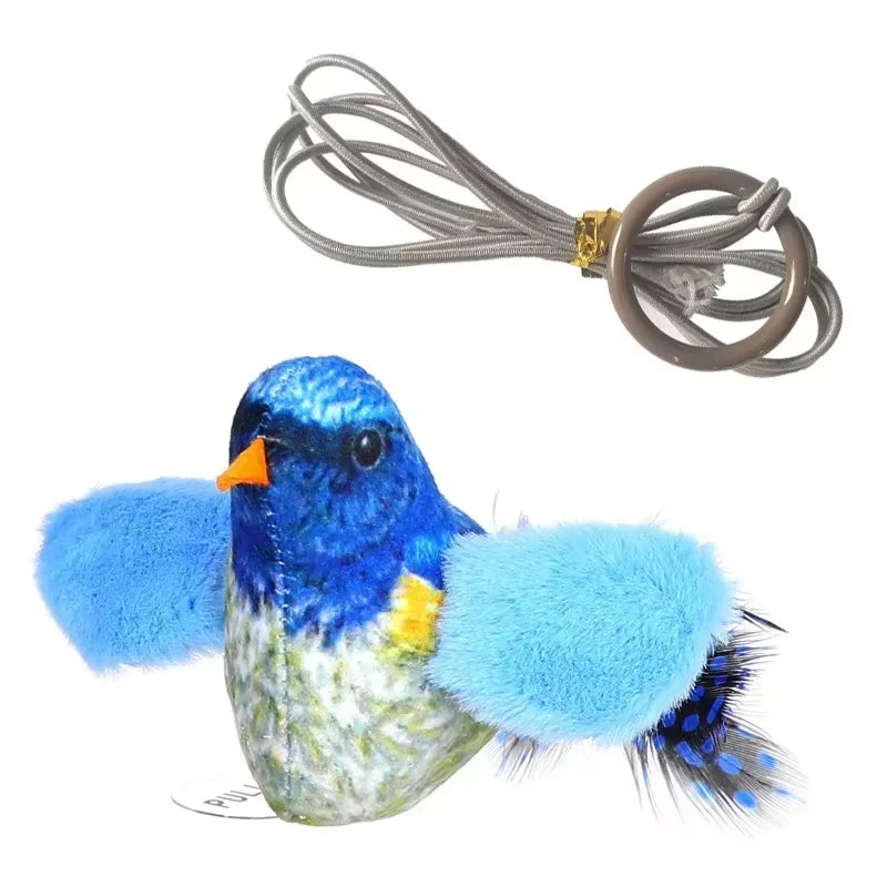 Jouet pour chat : peluche oiseau avec plume d'herbe à chat.