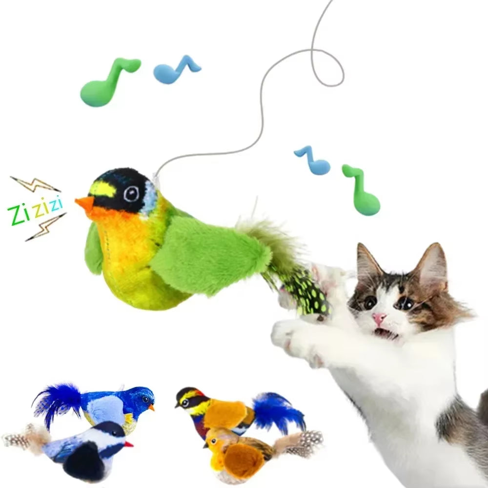 Jouet pour chat : peluche oiseau avec plume d'herbe à chat.